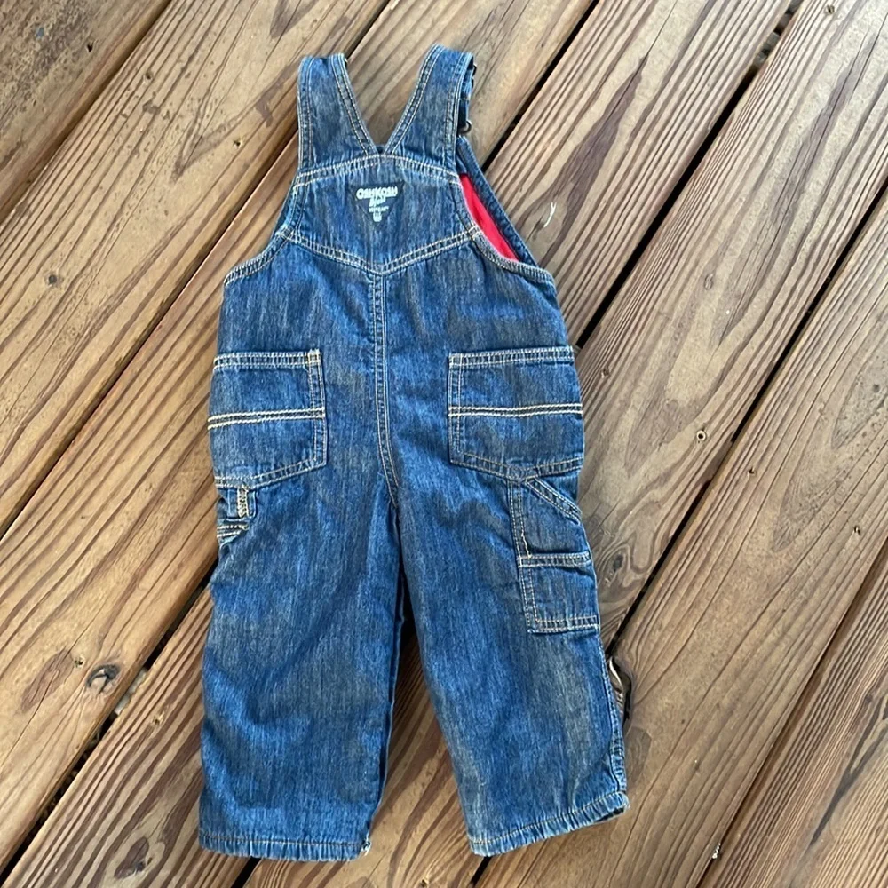 Oshkosh B'gosh Vestbak Denim Bib Overalls Red Fleece Lined 12 months